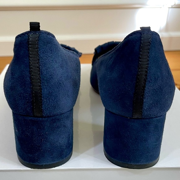 Boden Victoria Block Heel Kiltie Blue Suede Loafers/Pumps, EUC - Picture 6 of 15